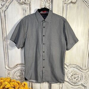 Men's Classic Patterned Button-Down Shirt - Black and Gray